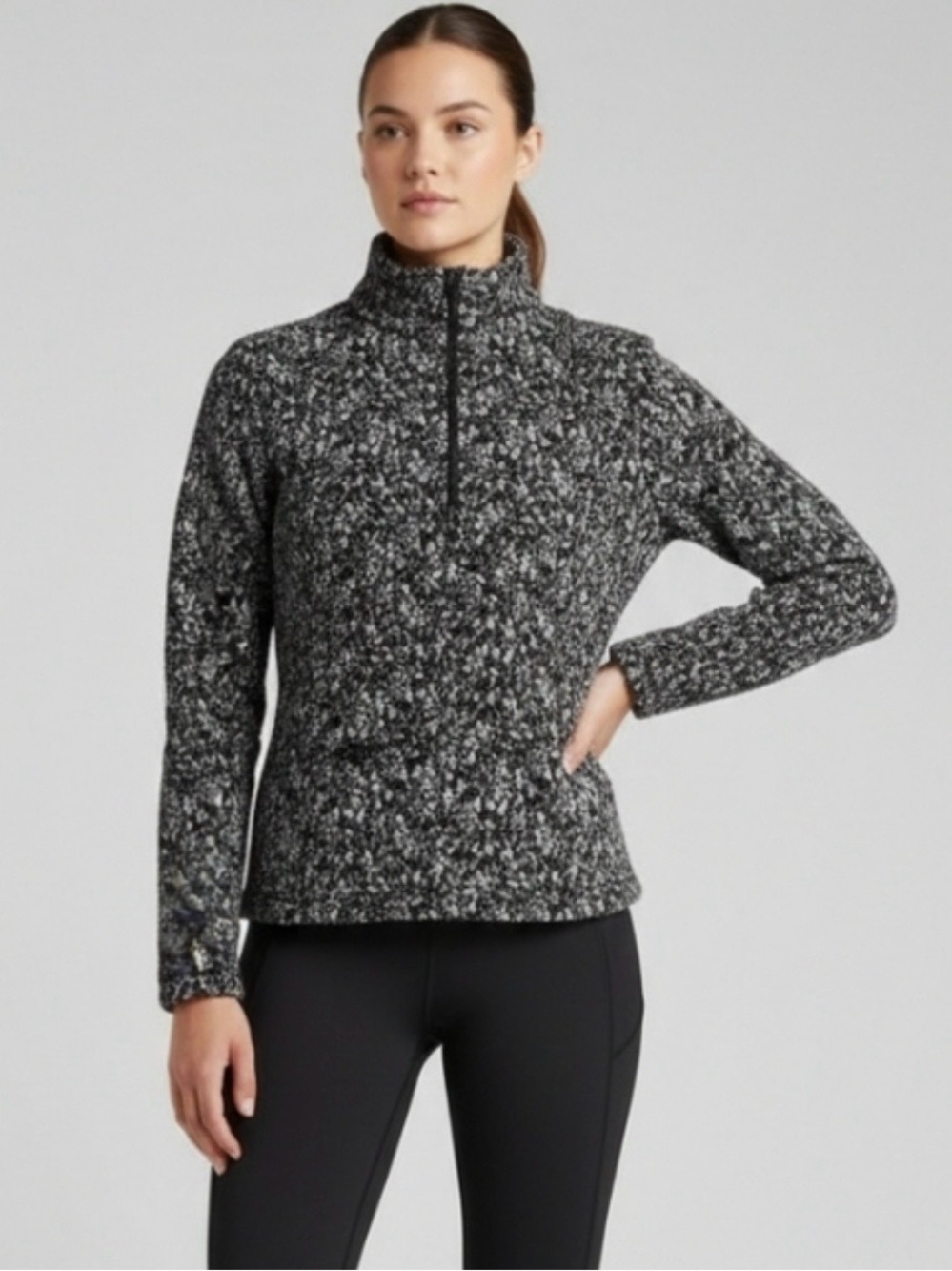 Spyder Black & White Marled Half-Zip  Fleece Pullover
